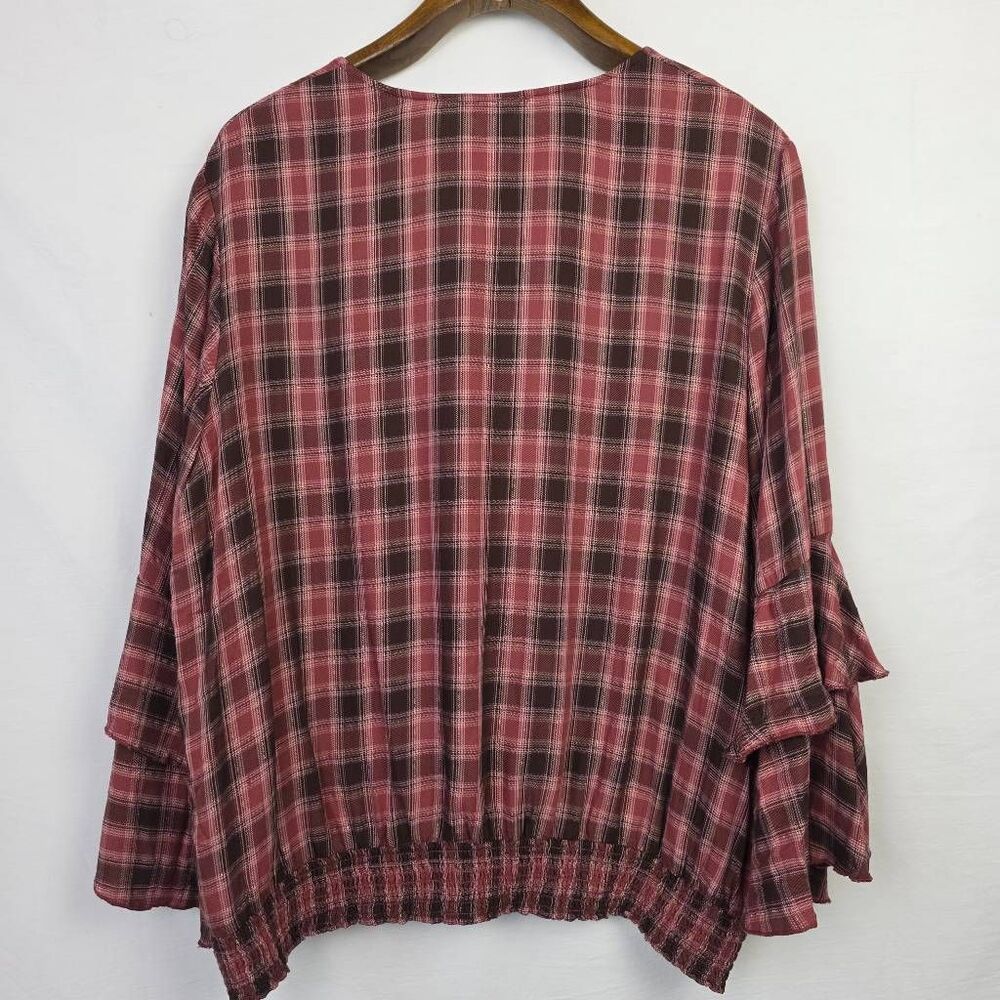 Cato Plaid Peasant Blouse 22/24W Ruffle Sleeve Pink - Picture 7 of 10